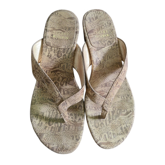 STUART WEITZMAN TAN NAIROBI CORK WEDGE LEATHER SANDALS WOMEN'S Sz 6.5 M - Picture 1 of 8